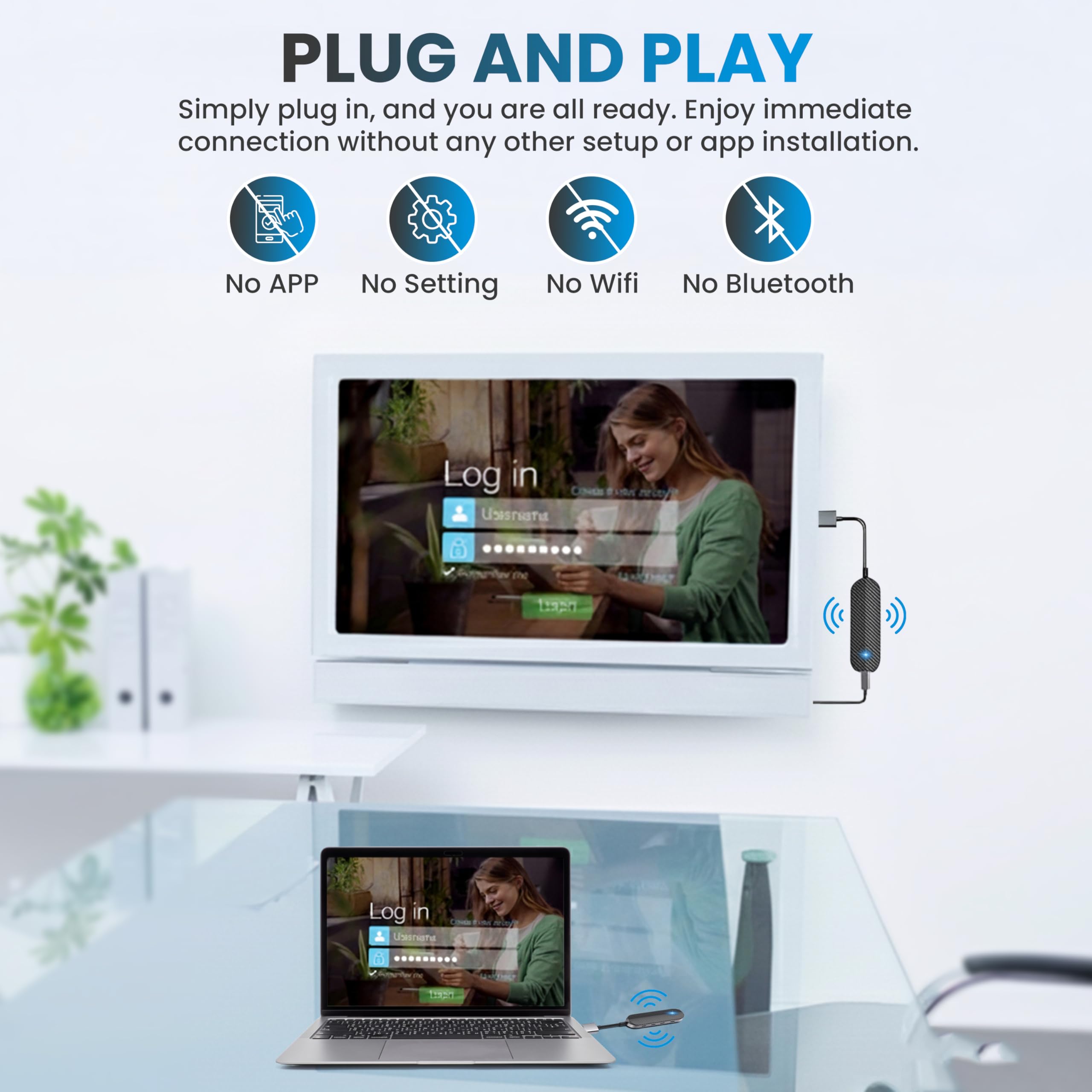 Bezprzewodowy transmiter i odbiornik HDMI [1080P Full HD], bezprzewodowa transmisja radiowa HDMI do strumieniowego przesyłania strumieniowego z komputera, laptopa, konsoli do telewizora, projektora