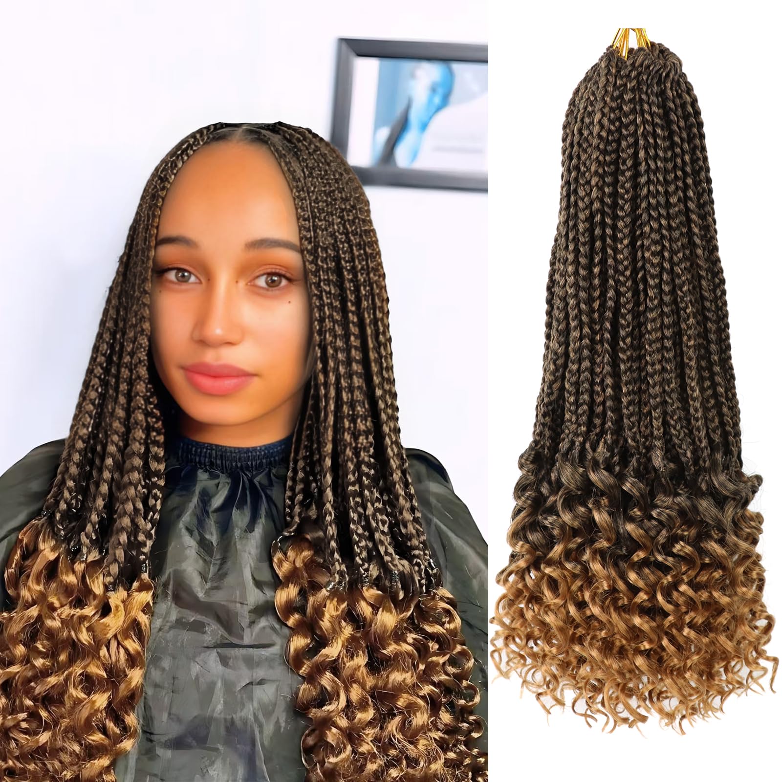 Goddess Box Braids Crochet Hair 16 Inch Crochet Braids 8 Packs Crochet Hair Box Braids Crochet Braids Bohemian Box Braid Hair Crochet Braids for Black