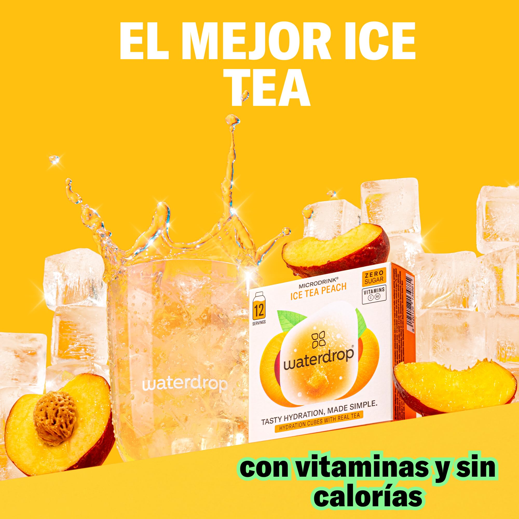 waterdrop® Té Frio Mix, 36 Pastillas Saborizantes Para Agua Sin Azúcar, Te Verde y Negro, 3 Sabores Agua: Melocotón, Limón, Frambuesa, Refresco Instantaneo, Infusiones Variadas Polvo, Ice Tea