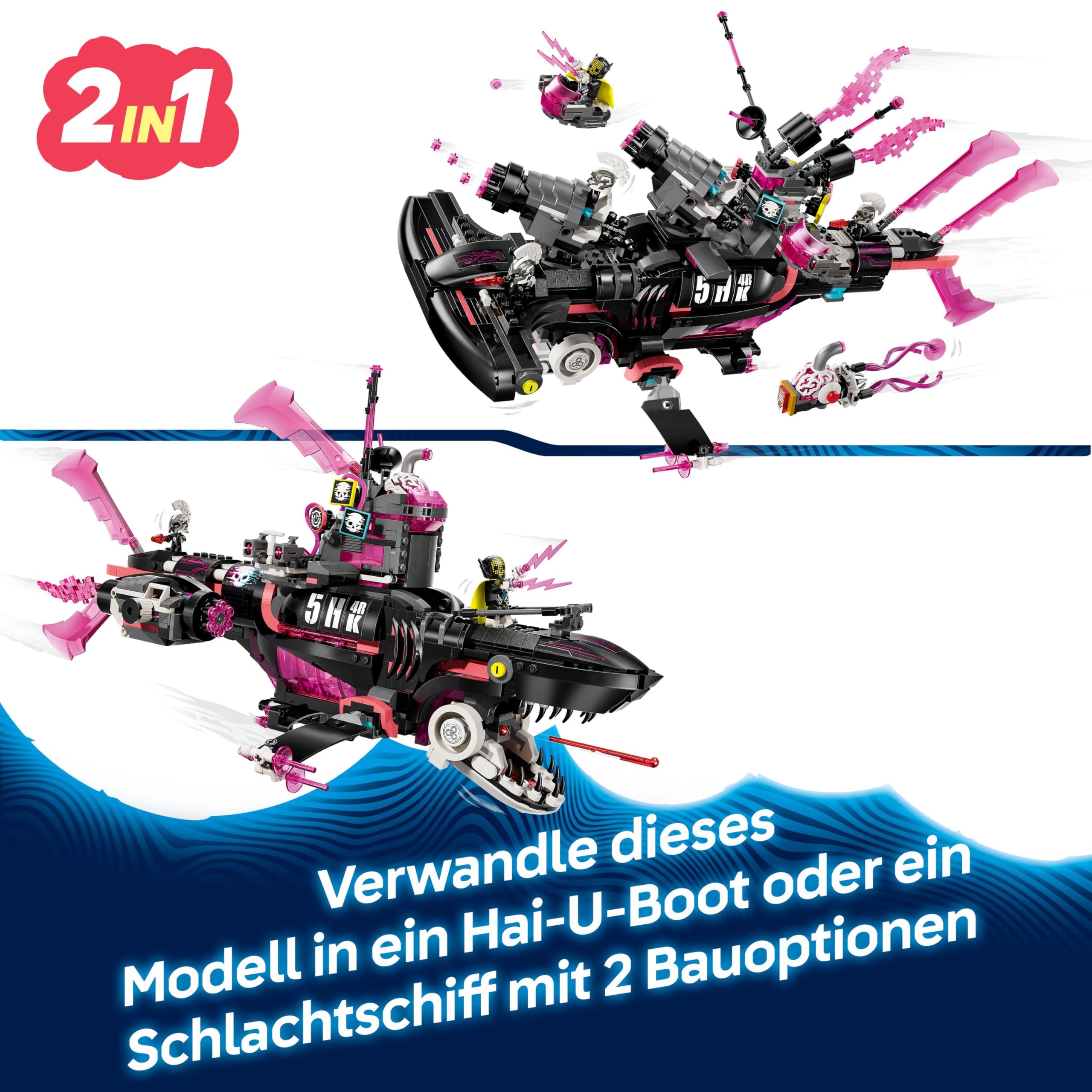 LEGO DREAMZzz Albtraumhai-U-Boot - Modulares Set mit 2 Baumöglichkeiten, 2 abnehmbaren Fluggeräten und 5 Minifiguren, inkl. Mateo und Astrid - Geschenk für Mädchen und Jungen ab 9 Jahren - 71500