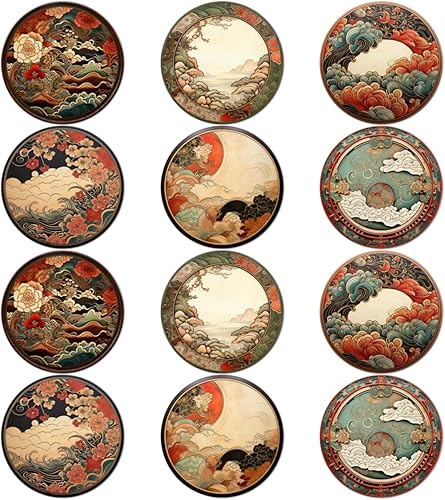 Trillionn - Paquete de 12 posavasos de fieltro para bebidas, posavasos absorbentes para café, diseño de patrón japonés