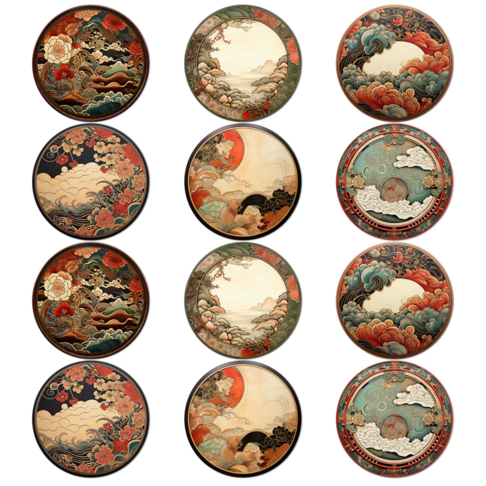 Trillionn 12 Pack Felt Cup Coasters for Drink, Absorbent Coasters for Coffee, Japonisme Pattern Design