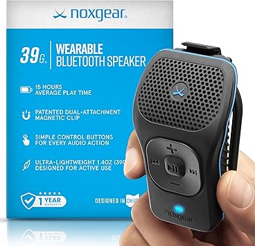 noxgear 39g Wearable Bluetooth Speaker, Magnetic Mini Clip-On EDC Gear, Waterproof Up to 15 Hours Playtime | Clip On Speaker, Wearable Speaker with Microphone, 100ft Range