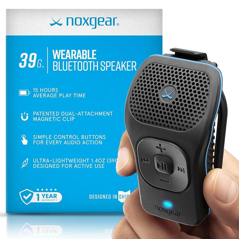 noxgear 39g Wearable Bluetooth Speaker, Mini Clip-On, Black Black 1 Pack