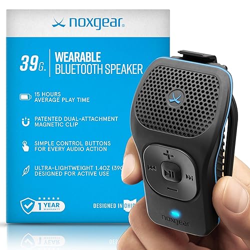 noxgear 39g Wearable Bluetooth Speaker, Magnetic Mini Clip-On, Waterproof Up to 15 Hours Playtime | Clip On Bluetooth, Wearable Speaker with Microphone, 100ft Range