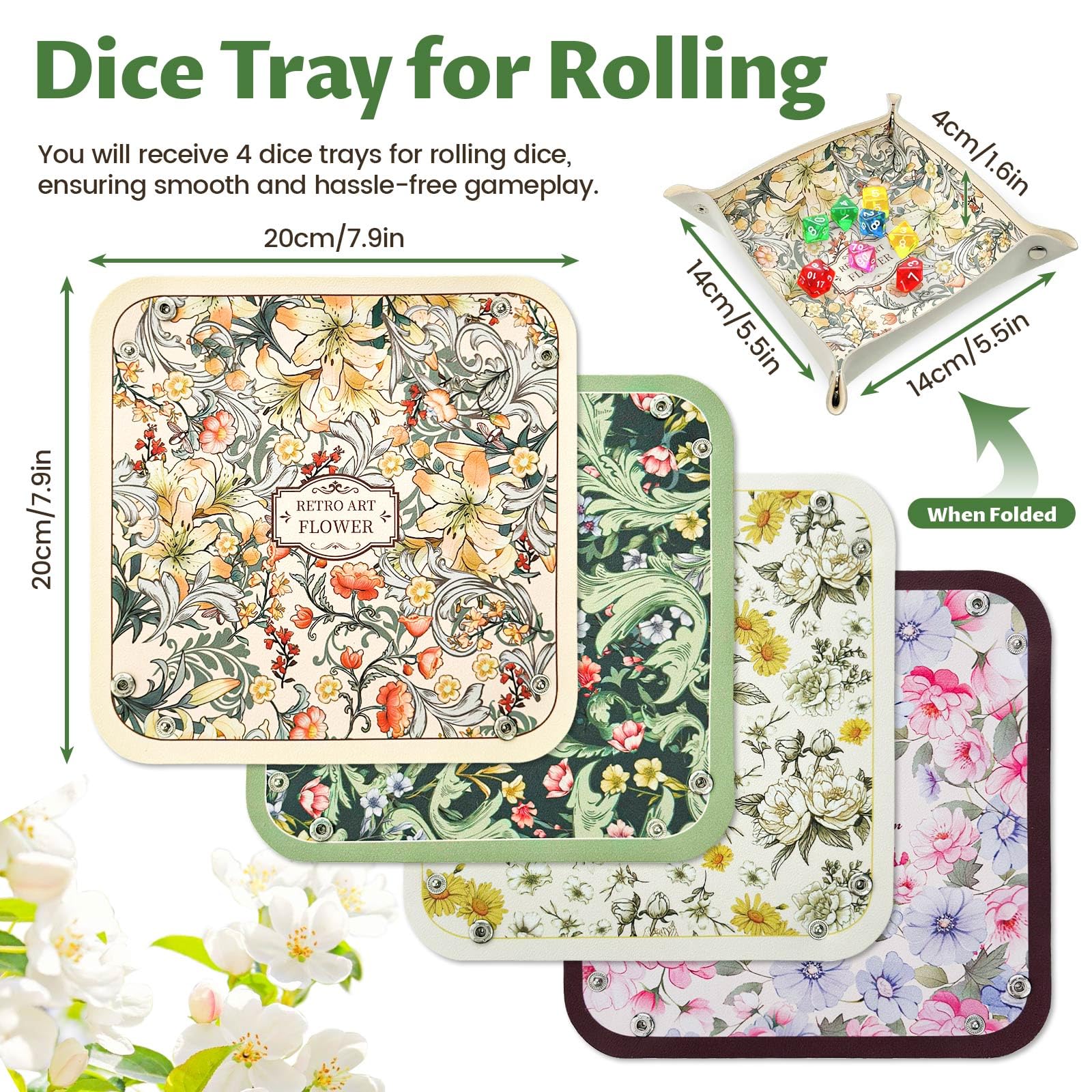 LELE LIFE 4 Pack Dice Tray for Rolling Vintage Flower Folding Dice Box Tabletop Mat - Image 2