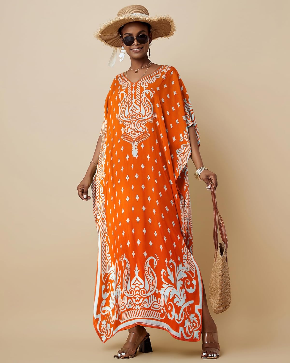 Bsubseach Ethnic Kaftan Dresses for Women Plus Size Beach Coverup Short Sleeve Beach Dress Caftan Loungewear - Image 4