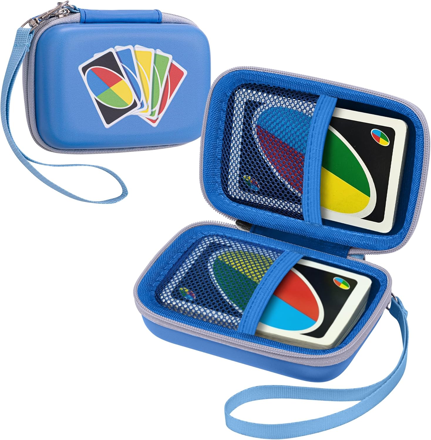 Leayjeen Cards Case Compatible with Skip BO/UNO/Pokemon/Phase 10 Card Game,Fits Up to 108 Cards,Carrying Storage Bag for Travel-Blue(Case Only)