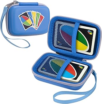 Leayjeen Cards Case Compatible with Skip BO/UNO/Pokemon/Phase 10 Card Game,Fits Up to 108 Cards,Carrying Storage Bag for Travel-BlueCase Only