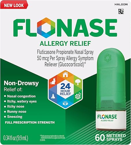 Flonase Spray nasal para alivio de alergias medicamento para alergias no somnoliento aerosol nasal medido 60 aerosoles Flonase Spray nasal para alivio de alergias medicamento para alergias no somnoliento aerosol nasal medido 60 aerosoles