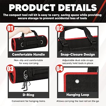C&T 22-Inch Roll Up Tool Bag, Heavy Duty Tool Organizer Bag