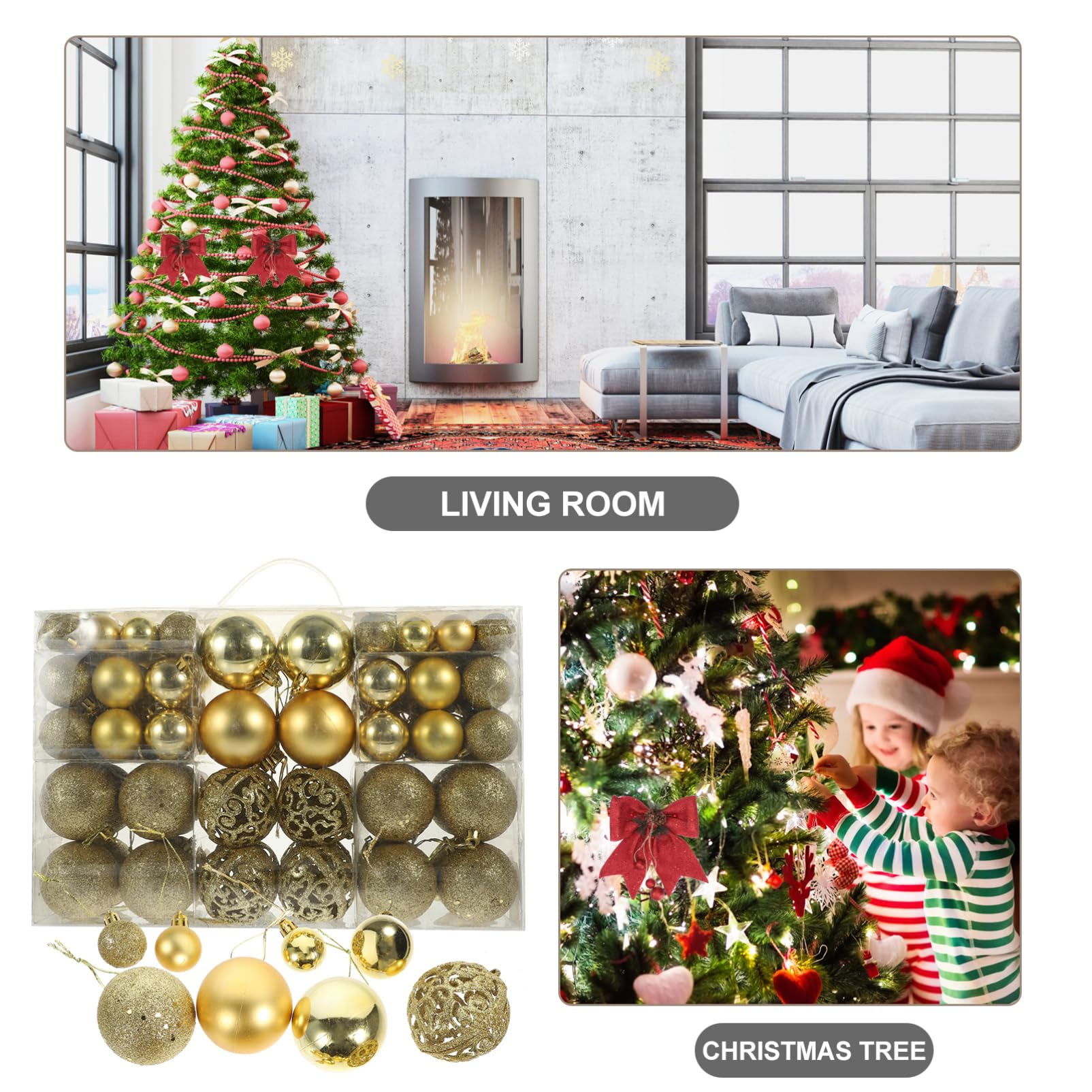 Zerodeko Caja de 100 Bolas Doradas Colgantes para Árbol de Navidad, Adornos Festivos de Plástico Creativos para Ambiente Familiar