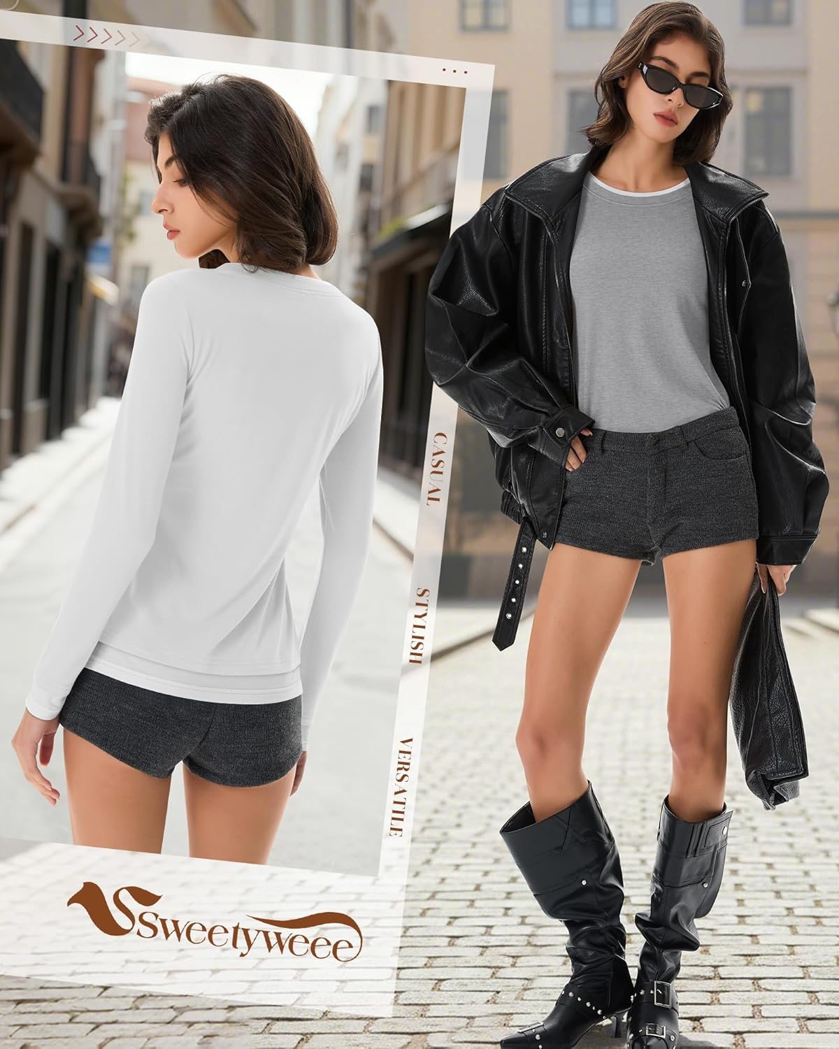 3 Pack Women's Long Sleeve Tops Patchwork Crewneck Fake Two Pieces Slim Fit Shirts Color Block Y2k Aesthetic Tee - Image 6