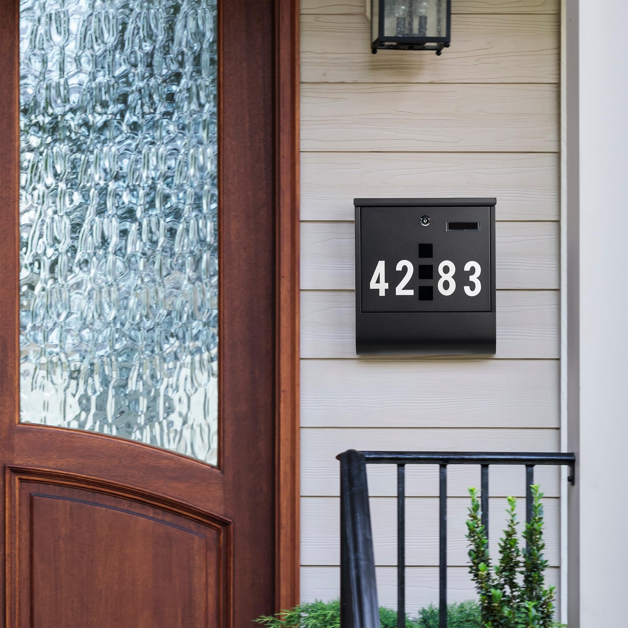 LANDÂ·VOI Locking Mailbox with 4 Keys, Wall Mounted Metal Postboxï¼ŒNameplate, Newspaper Holder, Easy to Install, 3.4 x 11.8 x 13.3 Inches, Includes Vinyl Mailbox Numbers, Matt Black