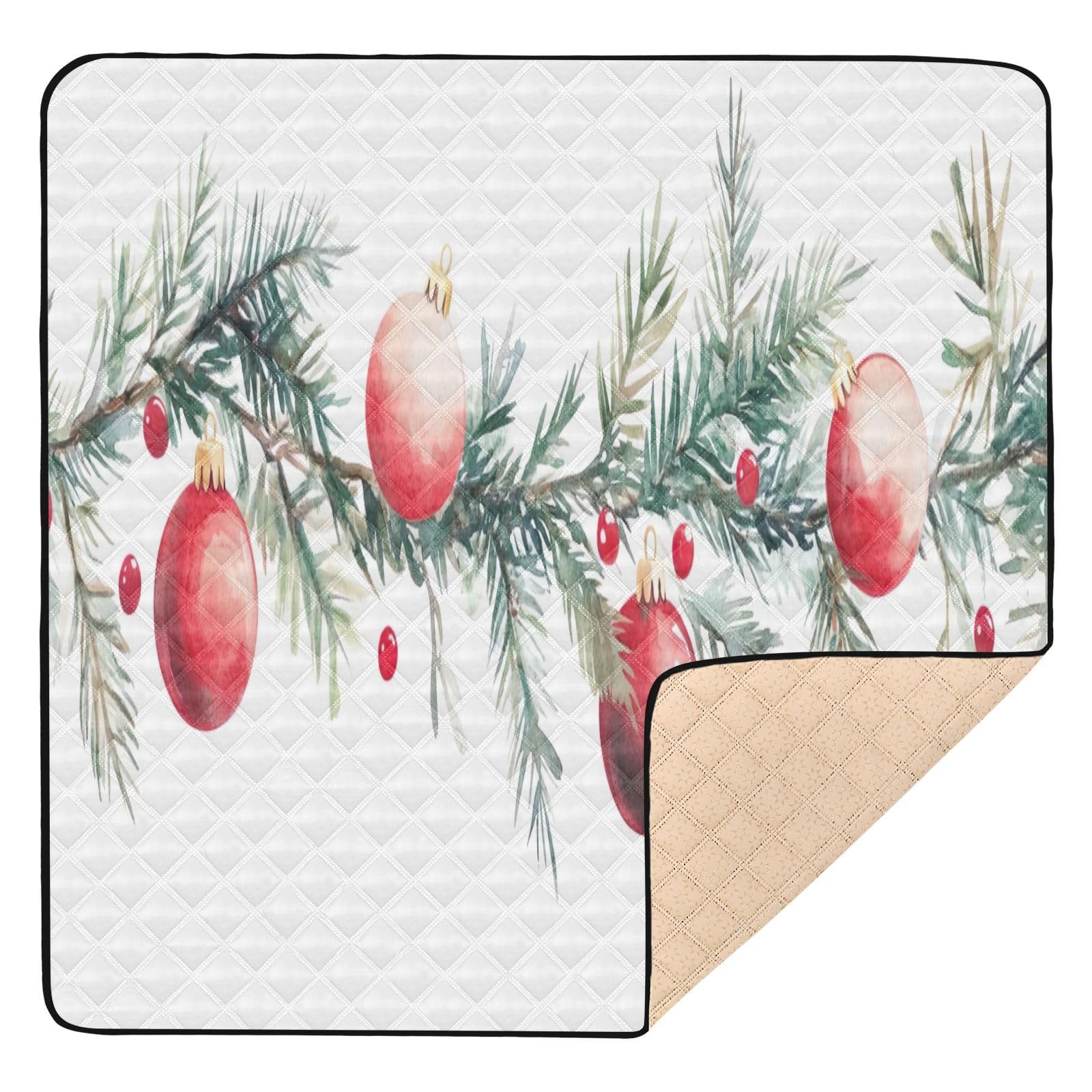 BOESI Christmas Decoration Ball Pattern Baby Play Mat, 50“ X 50” Washable Folding Crawling Mat, Baby Floor Mat, Soft, Thick, Non-Slip