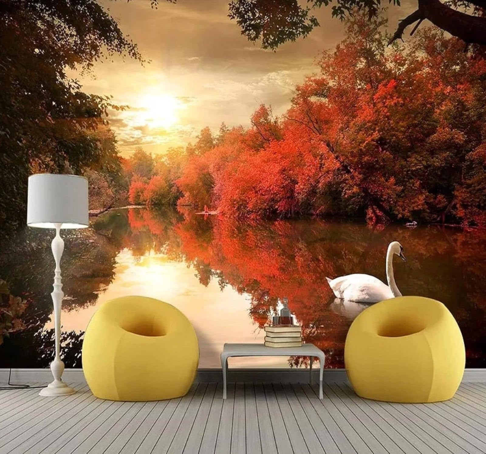 XLMING Beautiful Late Autumn Swans Lakes Natural Scenery 3D Wallpaper Luxury Silk Study Dining Feature Sofa Grey Bedroom Living Room Tv Decorative Wall-250cm×170cm