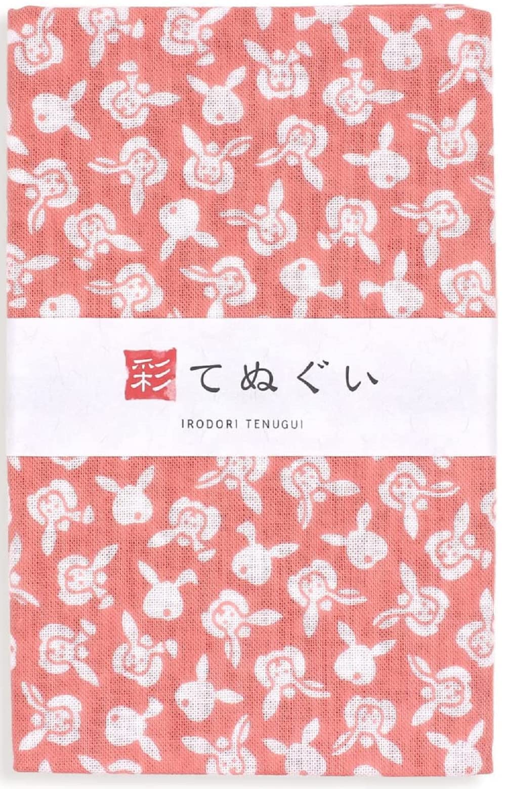 KOMESICHI irodori Japanese Traditional Towel Tenugui 12.99 x 34.64 in with Tenugui Iroha (English Manual) (Peach Rabbit)