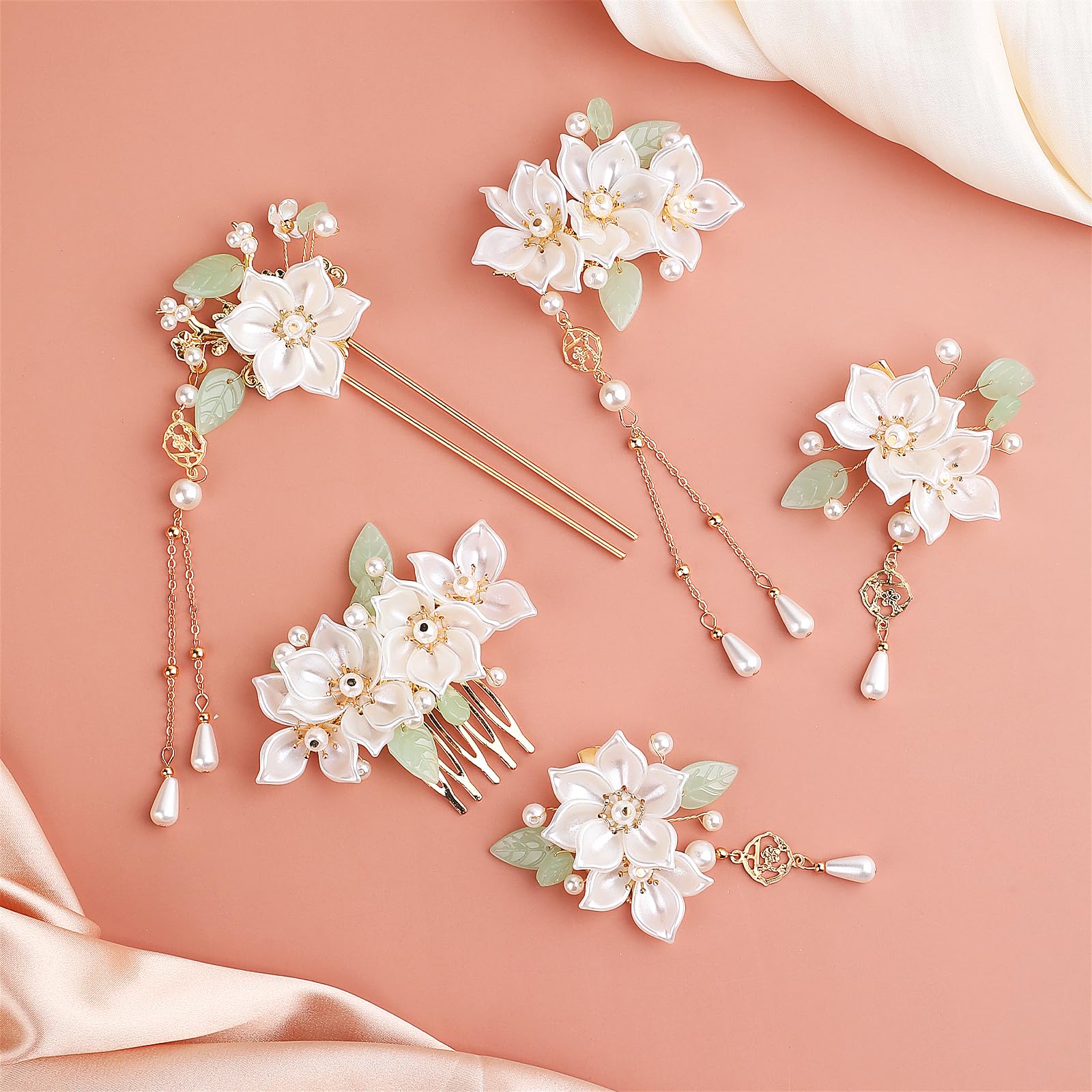 Amazon | KALIONE 百合の花タッセル ヘアピンセット ラインストーン