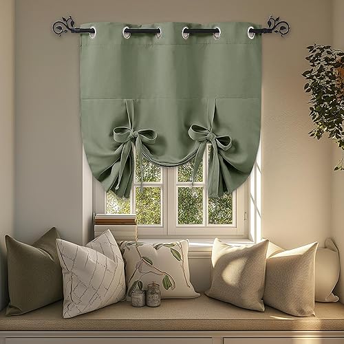 PONY DANCE Persianas opacas para ventanas, juego de cortinas y cenefas romanas con ojales en la parte superior para cocina, baño, dormitorio, bahía,