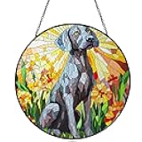 Stained Glass Weimaraner Ornaments Suncatcher - Weimaraner Decor Gifts for Women Men Animal Lovers - Window Hanging Decorations for Home Wall Kitchen - Unique Christmas Birthday Housewarming Gift
