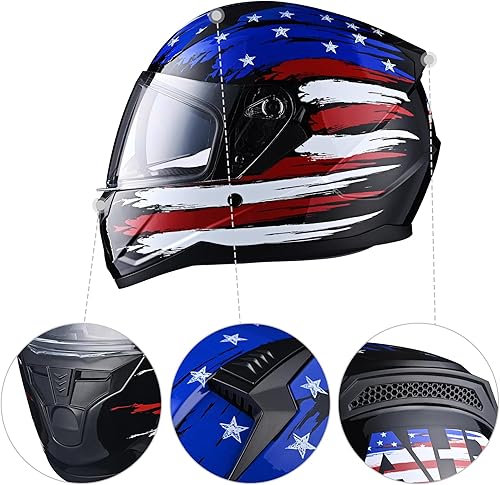 Miniatura 3 de AHR Motorcycle Full Face Helmet Dual Visor Street Bike Lightweight DOT Approved Helmet Snowmobile Touring Sports for Adult Run-F