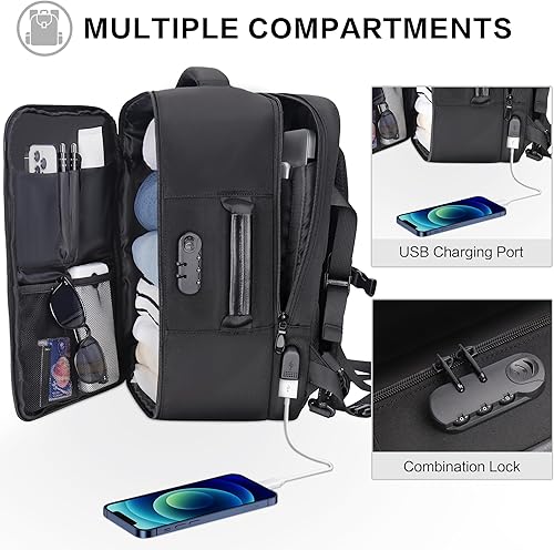 Miniatura 6 de YOUNGOA Mochila de mano para viajar en avión, mochila de viaje grande aprobada por aerolíneas, bolsa de artículos personales de 35 L, mochila de