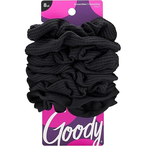 Goody Ouchless Scrunchies, 8 Count Black, Perfect Stocking Stuffer & Holiday Gift for Women & Girls, Gentle No-Damage Hair Accessories with Secure Hold, Soft & Stretchy Fabric for All Hair Types