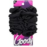 Goody Ouchless Jersey Scrunchies 8 Count Black Fabric Hair Ties, Dentless Damage-Free Secure Hold, Soft Stretch Accessories for Women Men All Hair Types
