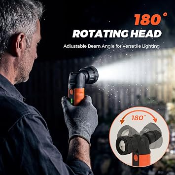 LED Flashlight with Zoomable & 180 Swivel Head and Foldable Work Light, 2Packs