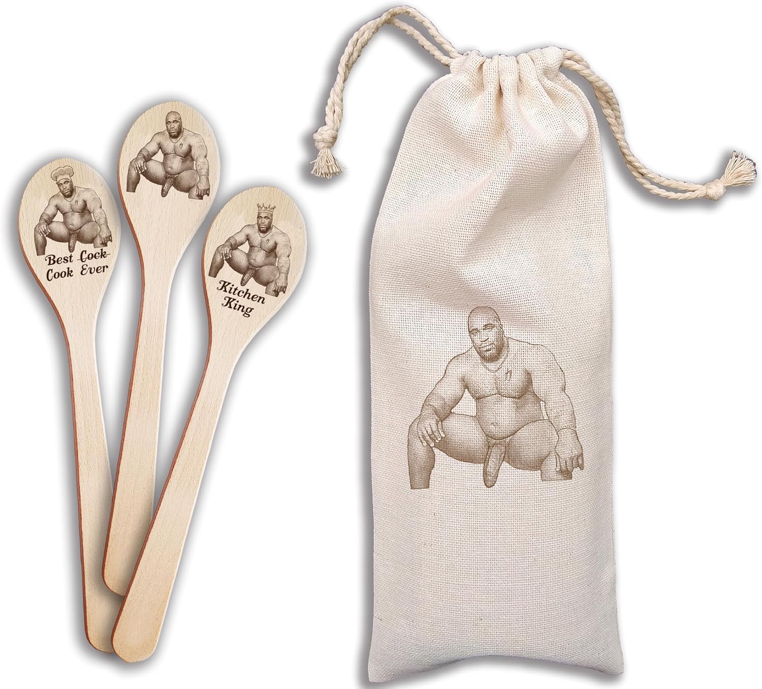 Barry Wood Spoons Set of 3 Funny Barry Wood Meme Cooking Utensils Rude Adult Gift Boyfriend Gift Girlfriend Gift Best Cook Ever Kitchen King (3 Spoons Set + Engraved Bag)