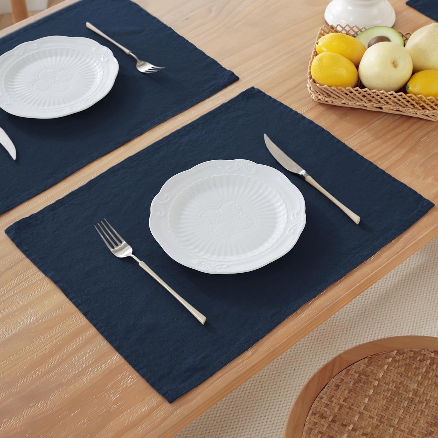 French Linen Placemats 14 x 18 Inch,100% Pure Flax Stonewashed Table Mats for Dining & Special Occasions - Set of 4 (P-Navy, Placemats 14 x 18 Inch (Set of 4))