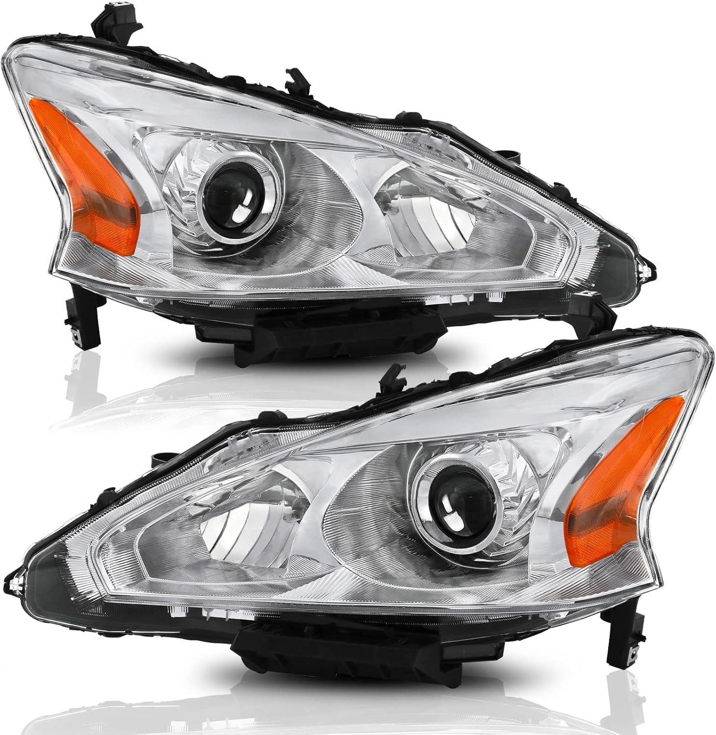 Headlight Assembly Compatible with 2013-2015 13-15 Nissan Altima 2013 2014 2015 13 14 15 Nissan Altima Headlamp S/SL/SV Only Fit 4 Door (Chrome Housing Amber Reflector)