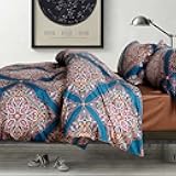 Damask Medallion Duvet Cover, Luxury Paisley Print Bedding Set, 400 Thread Count Egyptian Cotton (Teal, Queen)
