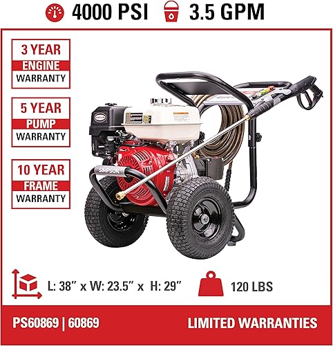 Miniatura 3 de SIMPSON Limpieza PS60869 PowerShot 4000 PSI Lavadora a presión de gas, bomba triple AAA de 3.5 GPM, motor Honda GX270, incluye pistola rociadora,