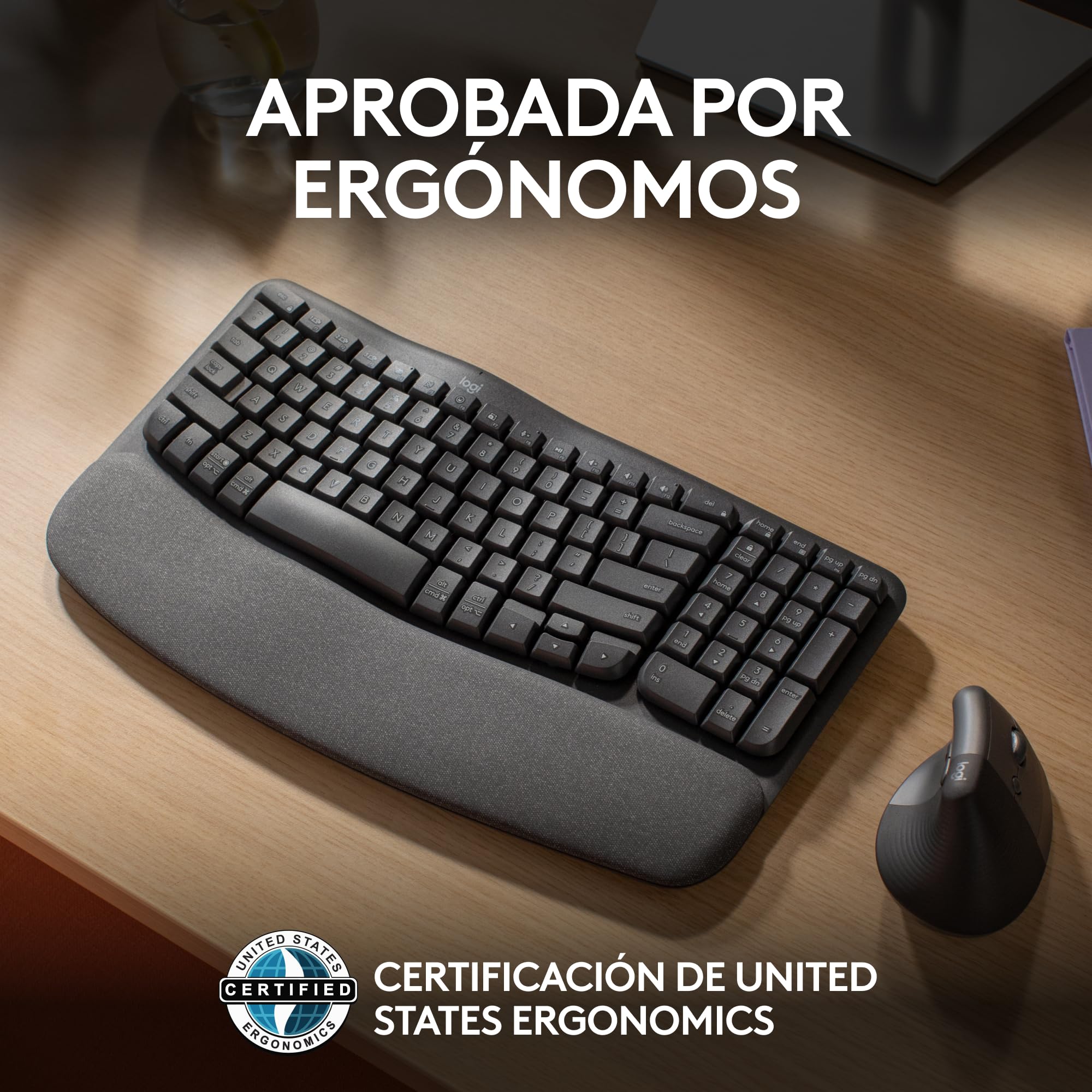 Logitech Wave Keys, teclado ergonómico inalámbrico con reposamuñecas acolchado, escritura cómoda, natural, Easy-Switch, Bluetooth, Logi Bolt, multisistema operativo, Windows/Mac,QWERTY Español-Grafito