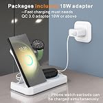 3 in 1 Charging Station for Samsung Android: Wireless Phone and Watch Charger for Galaxy S25 Ultra/S24/S23/Z Fold, Wireless Charger Stand for Galaxy Watch 9/8/7/6/5 Earbuds 3/2/Pro (White)