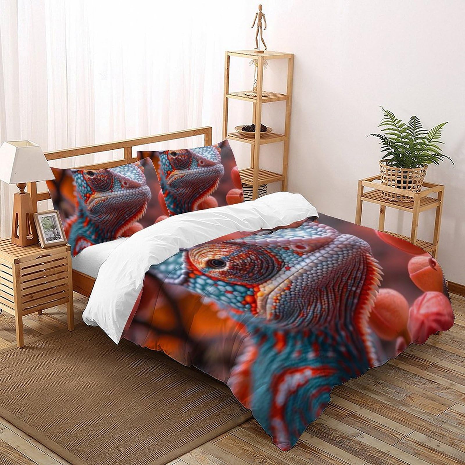 Housse de couette microfibre 220x240 animaux land avec taie d'oreiller lit king fille