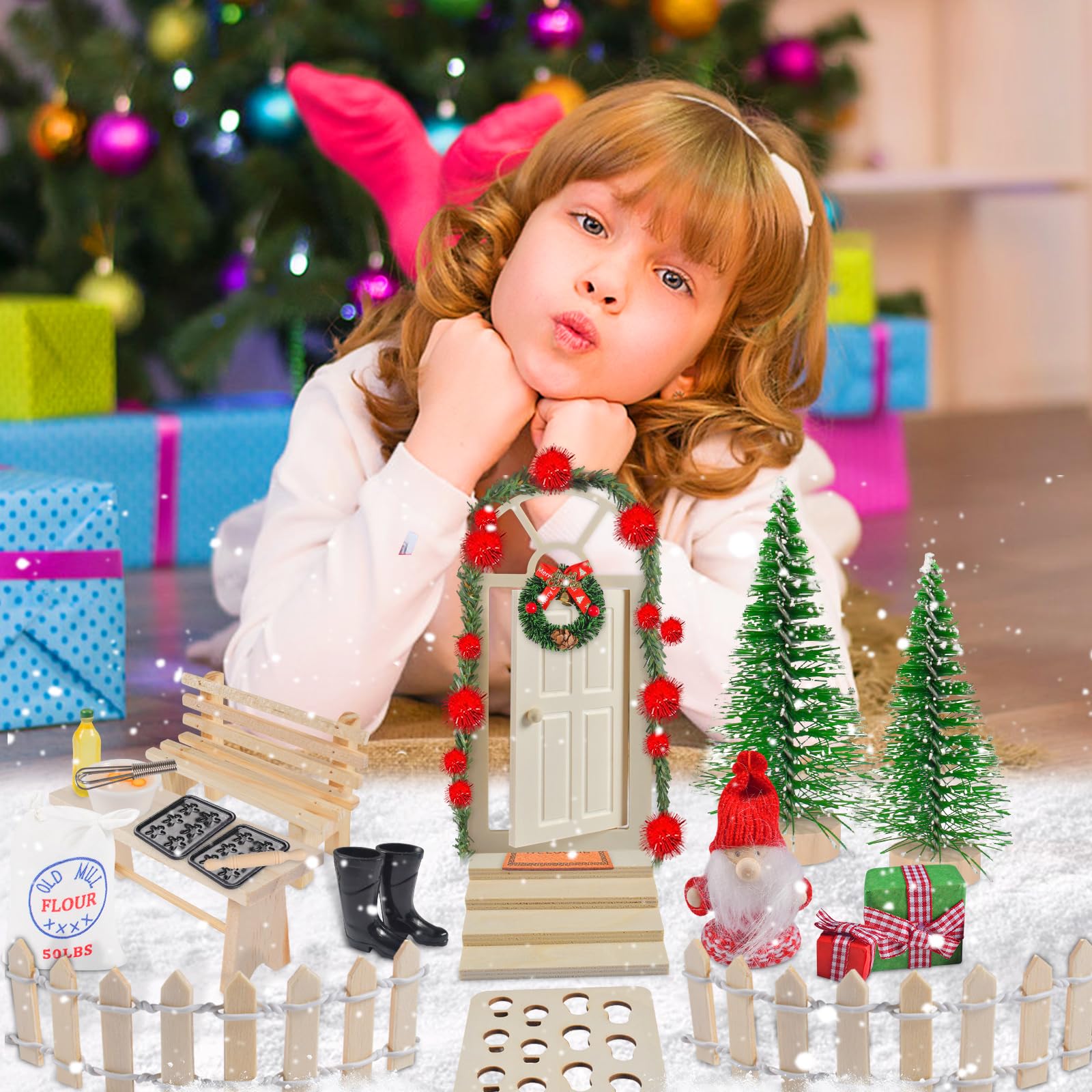 Kit Porta Elfo Di Natale In Miniatura 8 Pezzi, Decorazioni Per Casa Delle Bambole Scala 1:12, Con Gnomo, Albero, Lanterna - 2