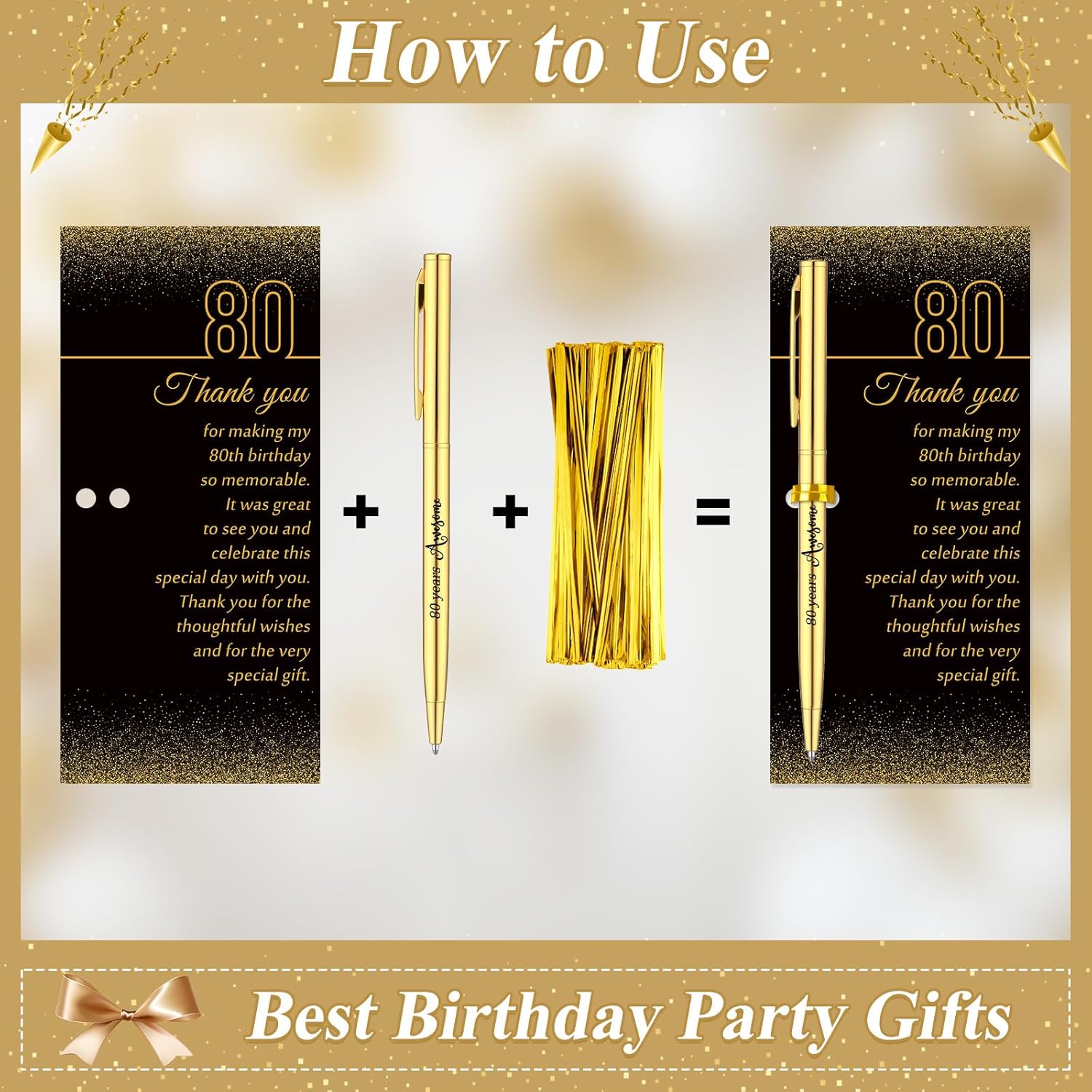 Feifeiy 25 Sets 80th Birthday Party Favors for Guests with Golden Birthday Ballpoint Pens and Thank You Cards for Men Women Anniversary Wedding New Year Gifts - Image 3