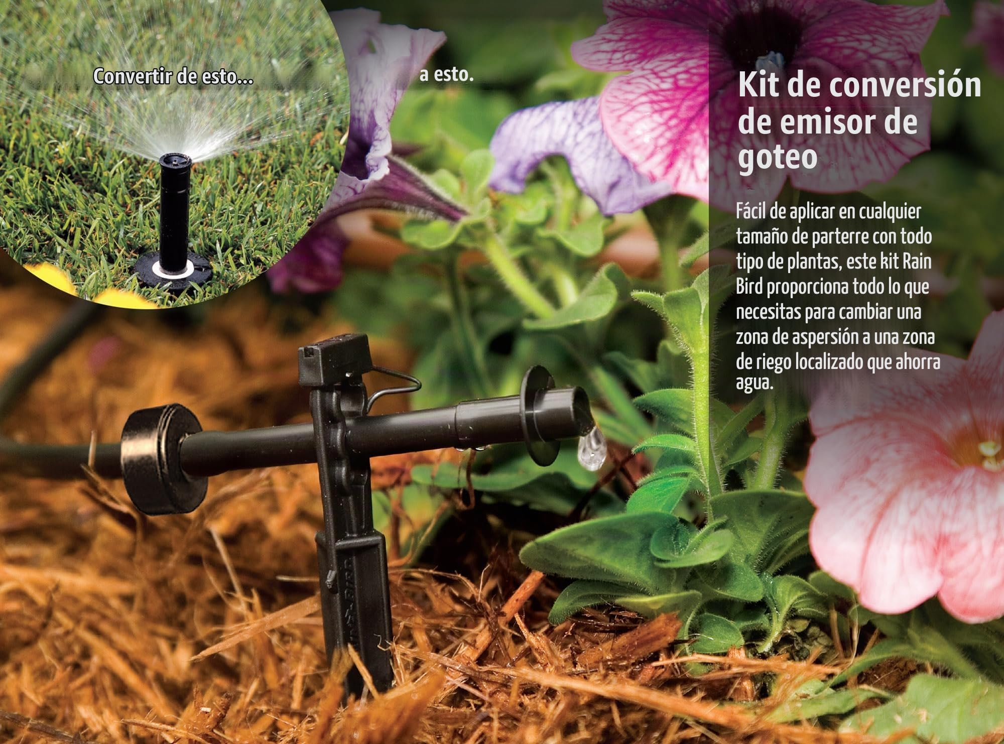 Rain Bird CNV182EMS - Kit de conversión de aspersor de riego por Goteo, Serie 1800 emergente a 6 emisores de Goteo con Tubo de 1/4 Pulgadas