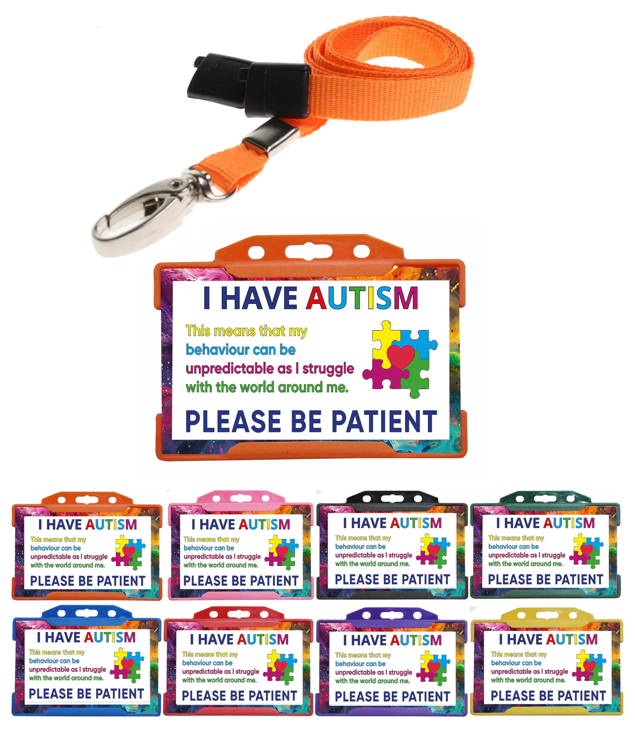 Autism Lanyard Awareness Hidden Disability from Quantum Leap I Have Autism Please Be Patient Card with Orange Card Holder & Lanyard