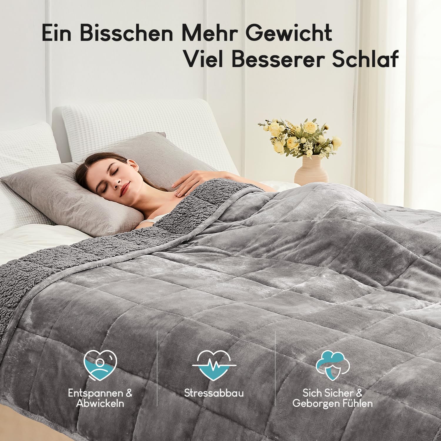 Cottonblue Gewichtsdecke 150x200cm 7kg Sherpa Fleece Entspannungsdecke Erwachsene Weighted Blanket Graue