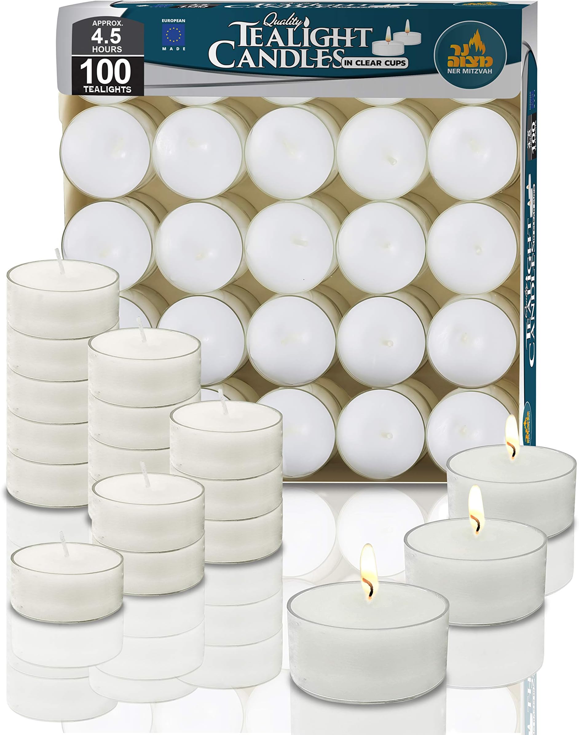 Ner Mitzvah Tea Light Candles 100 Bulk Pack White