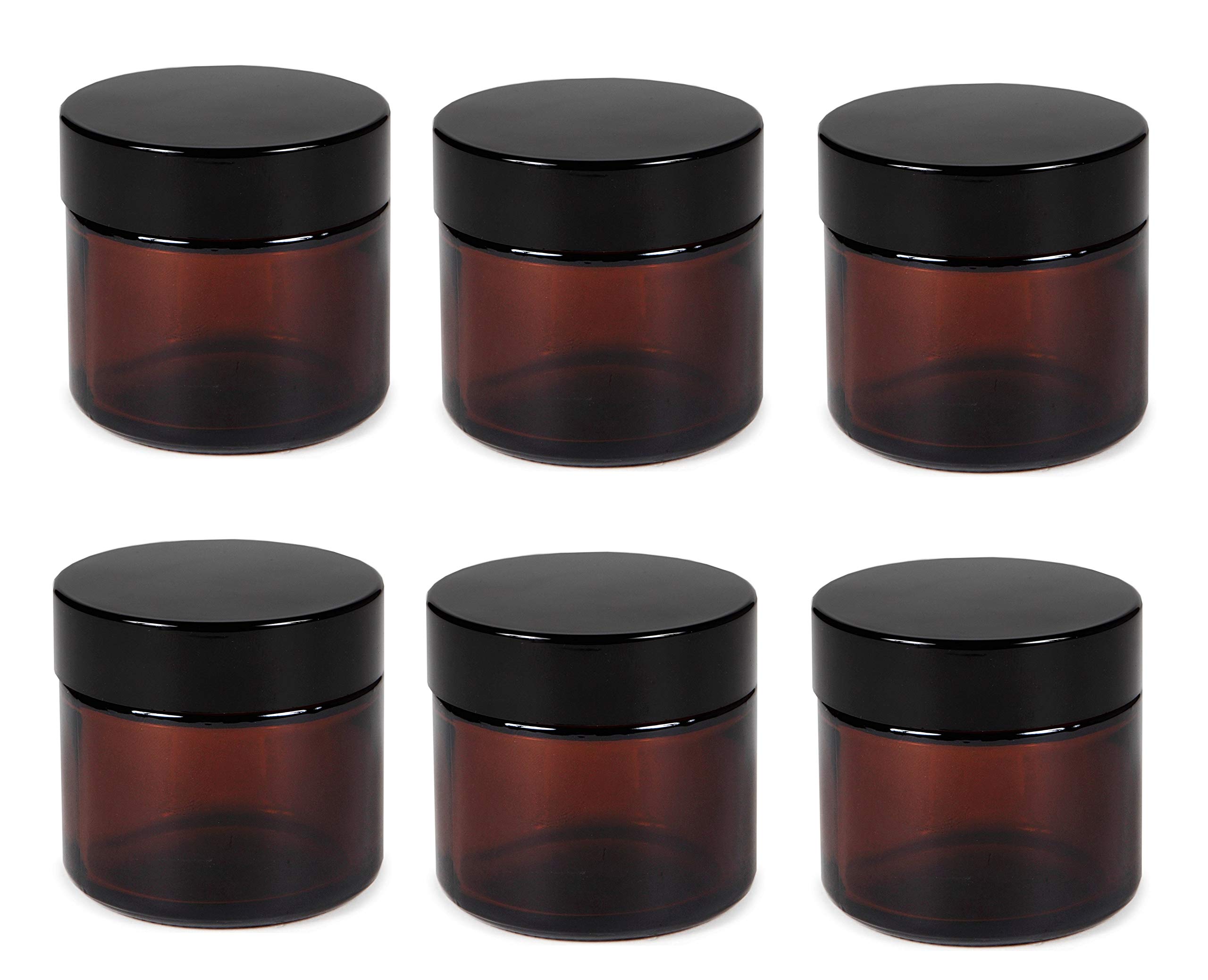 Amber 2 Oz Glass Jar Black Lid - Pack of 12