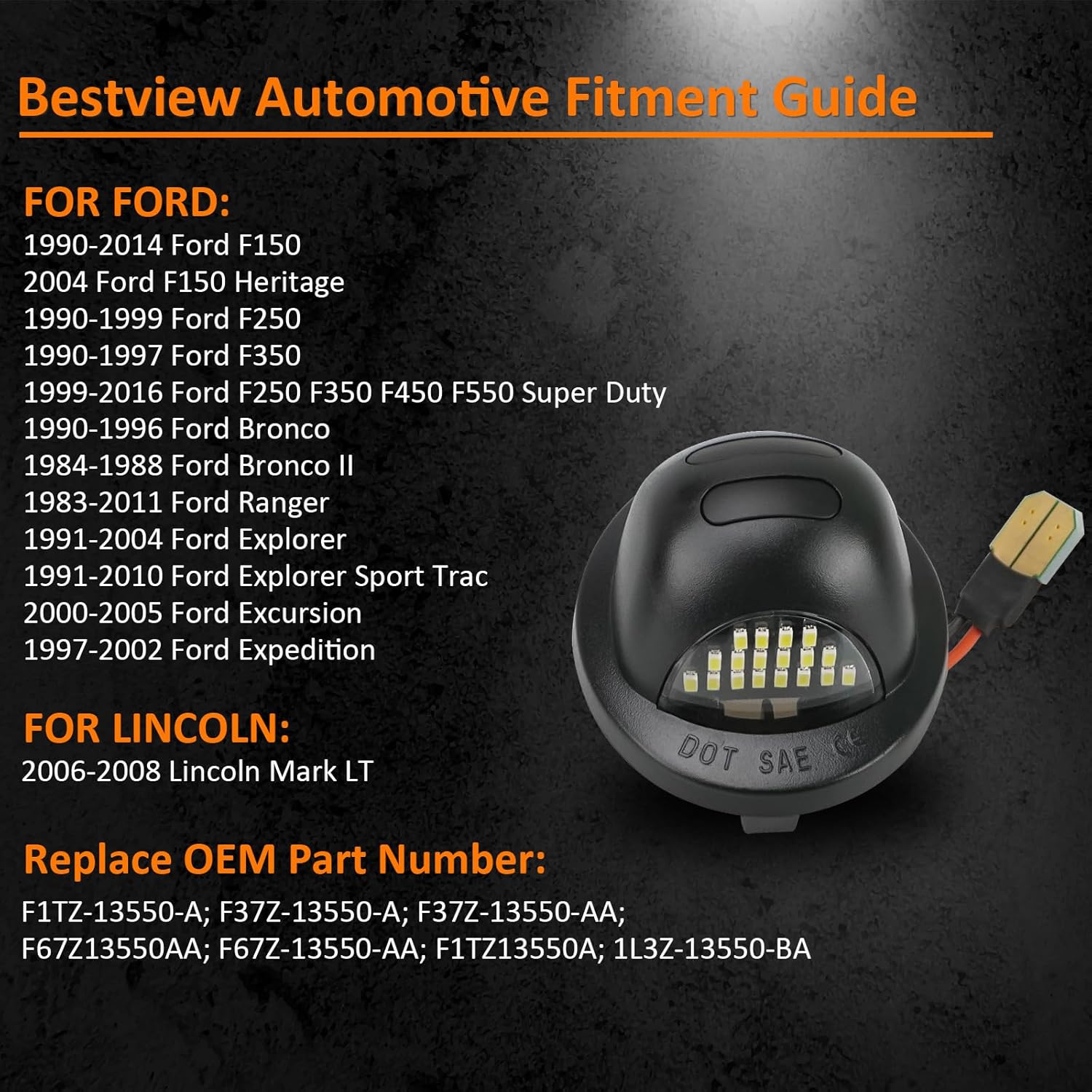 Bestview RGB LED License Plate Lights Tag Lamp Assembly Compatible with Ford F150 F250 F350 F450 F550 Superduty Explorer Ranger Expedition Excursion Bronco