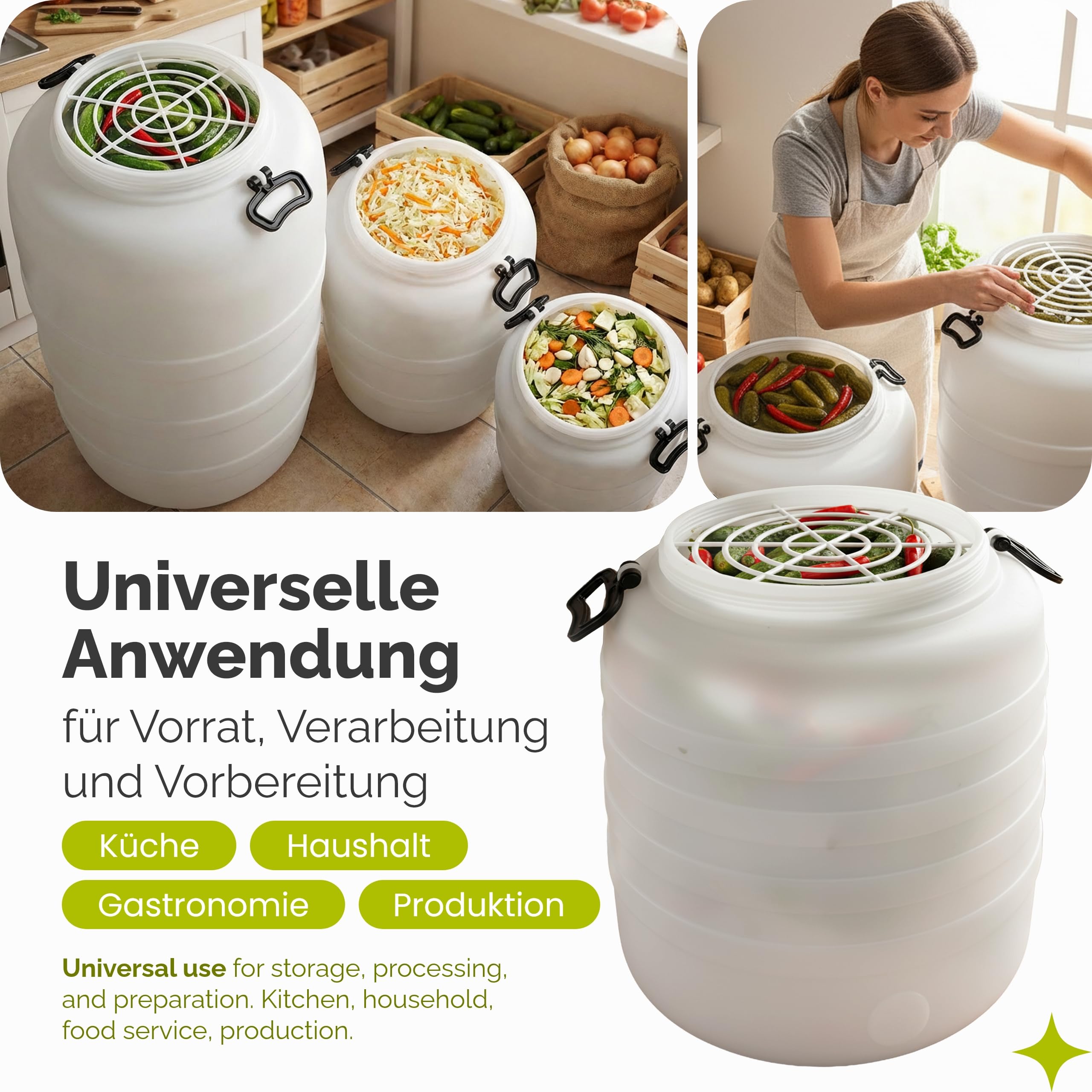 Garronda 60 L Weithalsfass Futtertonne aus HDPE als Kunststofffass und Wasserbehälter für Wasser Regenfass Lebensmittel zur Lagerung und Fermentierung GD-0187 Weiß