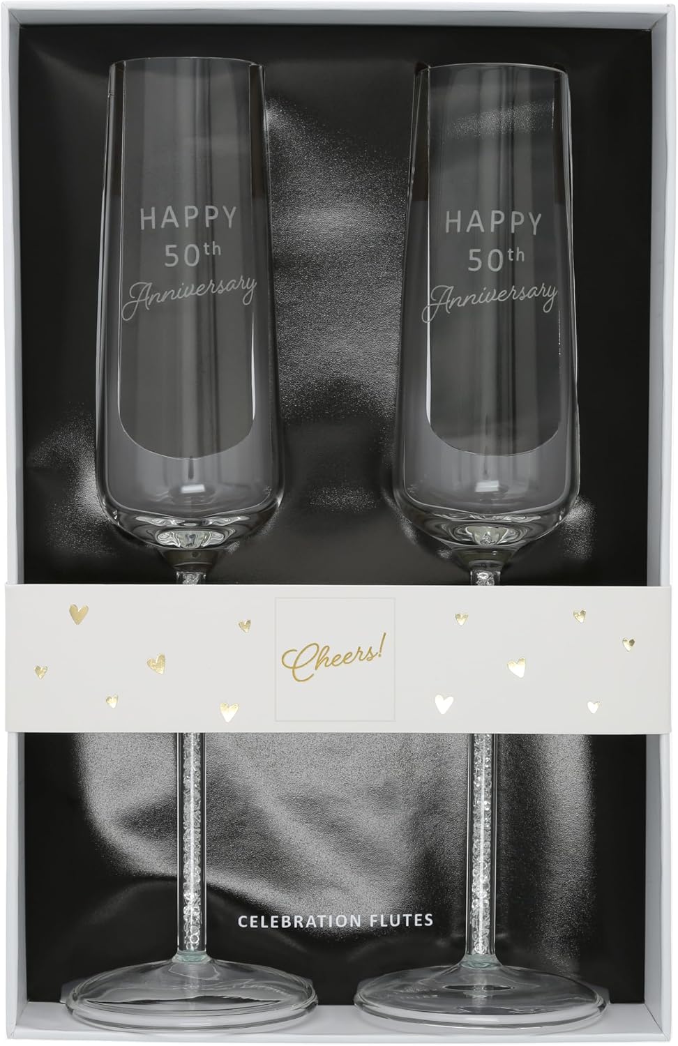 Pavilion Gift Company - Happy 50th Anniversary - Set Of 2 7 Oz Stemmed Champagne Flute Drinkware Glasses Wife Husband Couple Anniversary Celebration Party