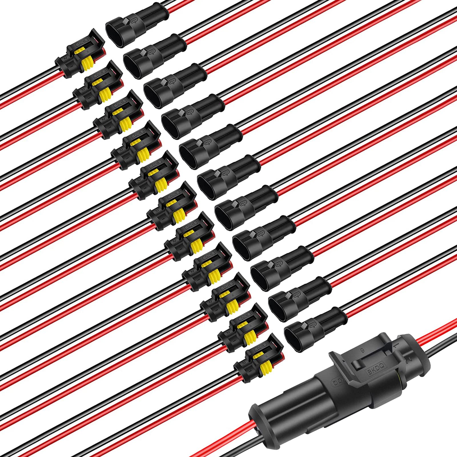 12Pack Waterproof Electrical Connectors, 1.5mm Series Terminal Connector Plug, 2 Pin Connectors with 20AWG Wire for Marine, Automotive, Car, Truck, Boat