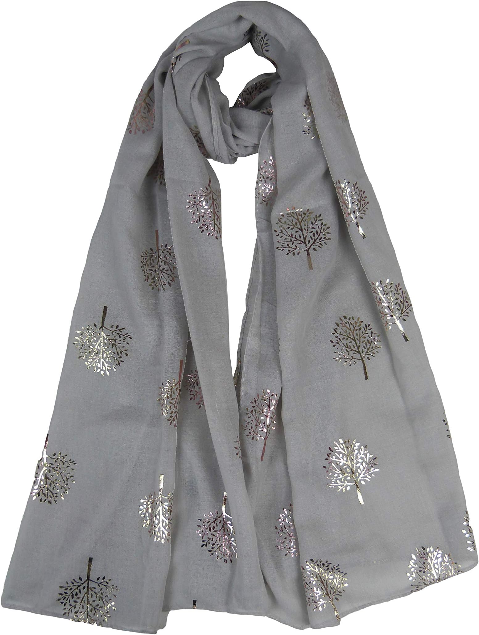 CLAUDIA&JASONClaudia & Jason® Lady Womens Colorful Long Glitter Mulberry Tree Print Scarf Wraps Shawl Soft Scarves (grey)