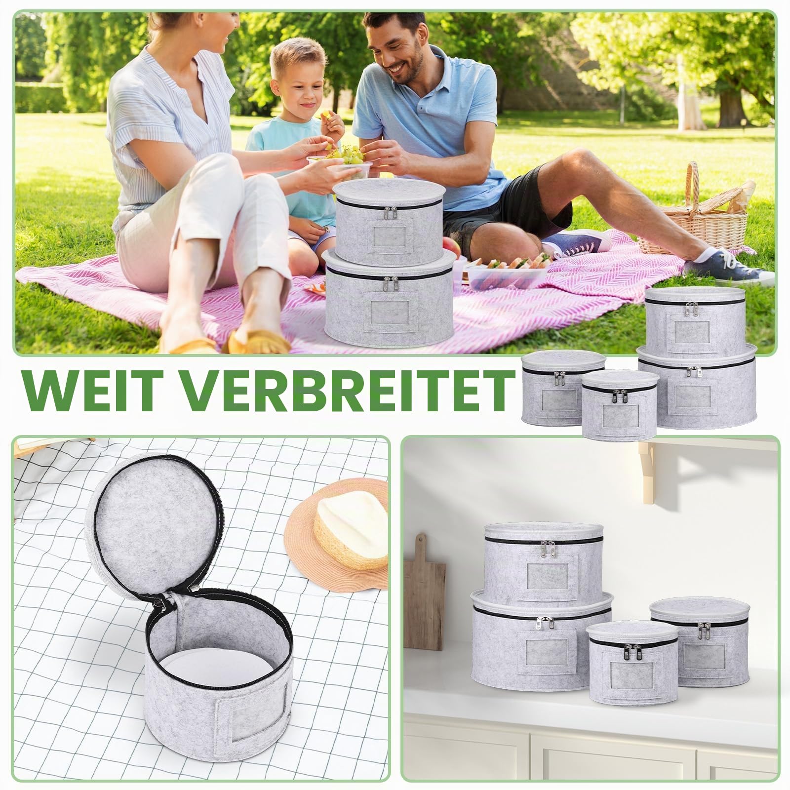 Filzteller-Aufbewahrung, 21,2 cm, 21,6 cm, 25,4 cm, 25,4 cm, 30,5 cm, Campervan-Schüsseln, Taschen, Camping, mit Deckel, Geschirr-Organizer mit 48 Protektoren, Trennwand, staubdicht, für Carvan
